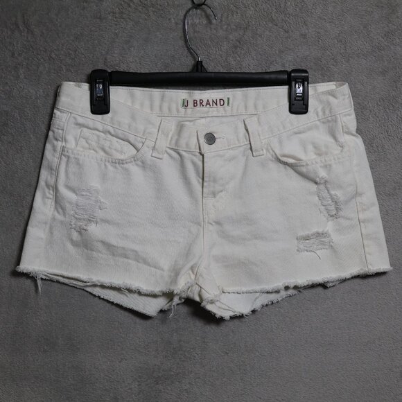 J Brand Shorts Womens 32 White Vixen Cut Off Denim Distressed Raw Hem USA Jeans - Picture 1 of 12